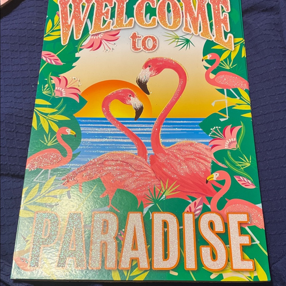 Welcome to Paradise Flamingo Wall Art - Tropical Pink & Green